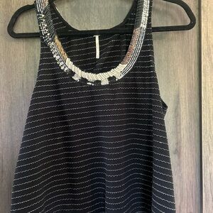 Free People Black and White Beaded Tank Top